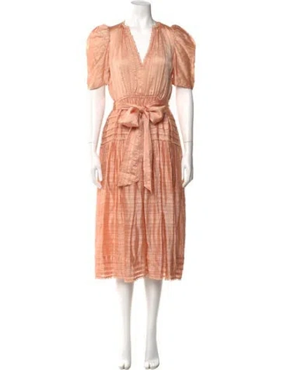 Pre-owned Ulla Johnson V-neck Midi Length Dress In Orange