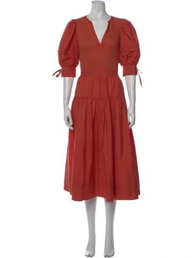 Pre-owned Ulla Johnson V-neck Midi Length Dress In Orange