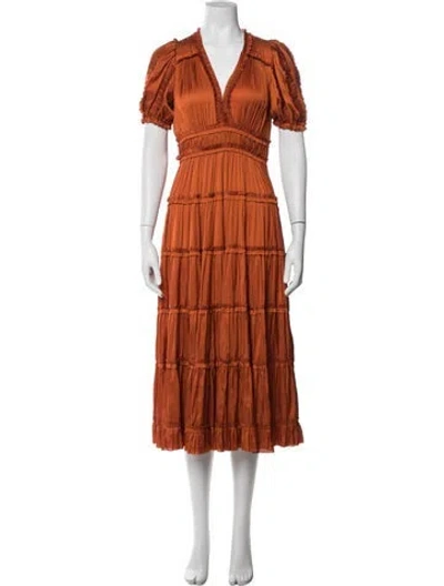Pre-owned Ulla Johnson V-neck Midi Length Dress In Orange