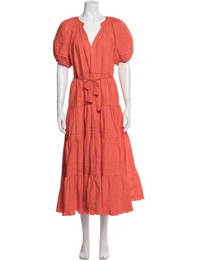 Pre-owned Ulla Johnson V-neck Midi Length Dress In Orange