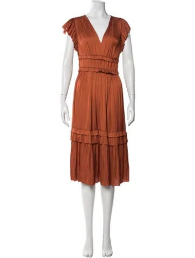 Pre-owned Ulla Johnson V-neck Midi Length Dress In Orange