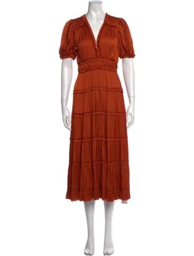 Pre-owned Ulla Johnson V-neck Midi Length Dress In Orange