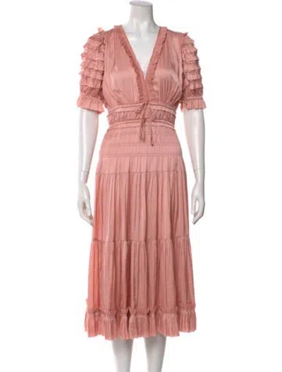 Pre-owned Ulla Johnson V-neck Midi Length Dress In Pink