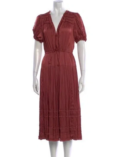 Pre-owned Ulla Johnson V-neck Midi Length Dress In Red