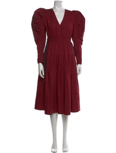 Pre-owned Ulla Johnson V-neck Midi Length Dress In Red