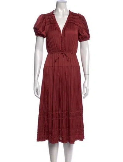 Pre-owned Ulla Johnson V-neck Midi Length Dress In Red