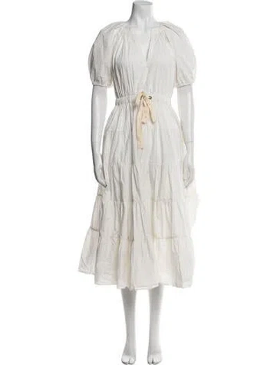 Pre-owned Ulla Johnson V-neck Midi Length Dress In White