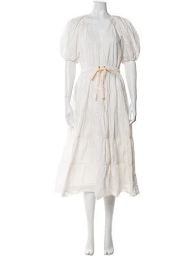 Pre-owned Ulla Johnson V-neck Midi Length Dress In White