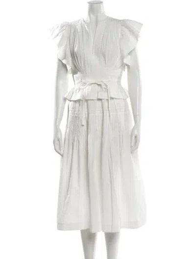 Pre-owned Ulla Johnson V-neck Midi Length Dress In White