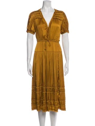 Pre-owned Ulla Johnson V-neck Midi Length Dress In Yellow
