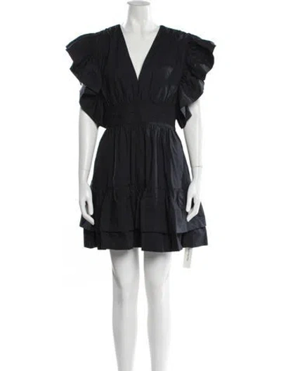 Pre-owned Ulla Johnson V-neck Mini Dress In Black