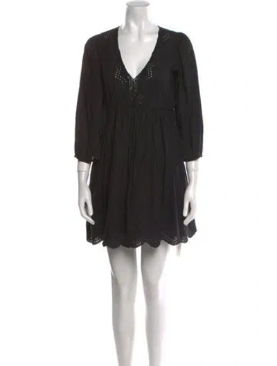 Pre-owned Ulla Johnson V-neck Mini Dress In Black