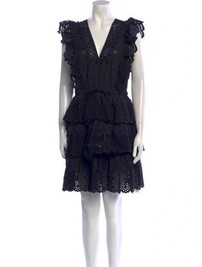 Pre-owned Ulla Johnson V-neck Mini Dress In Black