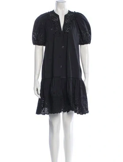 Pre-owned Ulla Johnson V-neck Mini Dress In Black