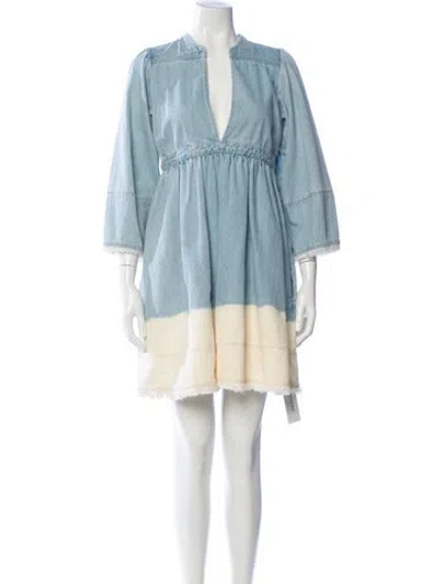 Pre-owned Ulla Johnson V-neck Mini Dress In Blue