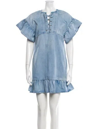 Pre-owned Ulla Johnson V-neck Mini Dress In Blue