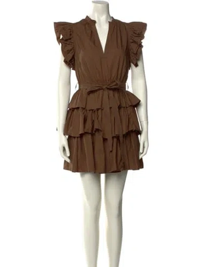 Pre-owned Ulla Johnson V-neck Mini Dress In Brown