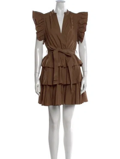Pre-owned Ulla Johnson V-neck Mini Dress In Brown
