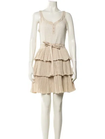Pre-owned Ulla Johnson V-neck Mini Dress In Neutral
