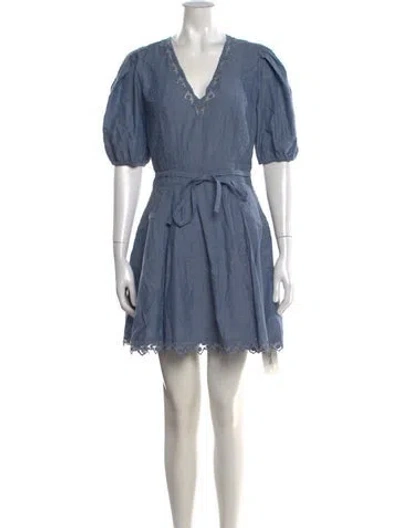 Pre-owned Ulla Johnson V-neck Mini Dress W/ Tags In Blue
