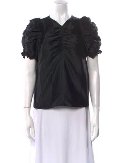 Pre-owned Ulla Johnson V-neck Short Sleeve Blouse In Black