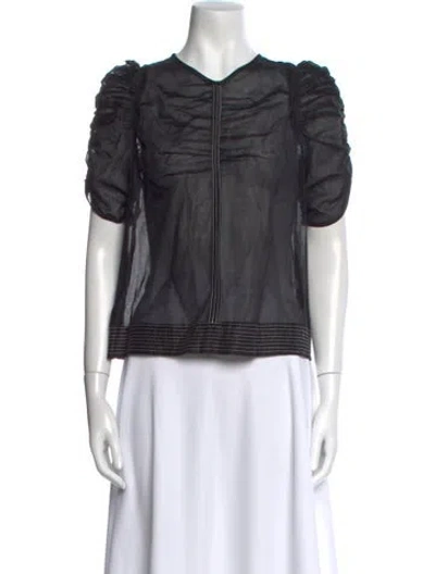 Pre-owned Ulla Johnson V-neck Short Sleeve Blouse In Black