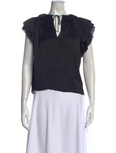 Pre-owned Ulla Johnson V-neck Short Sleeve Blouse In Black