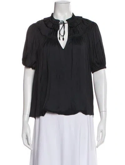Pre-owned Ulla Johnson V-neck Short Sleeve Blouse In Black