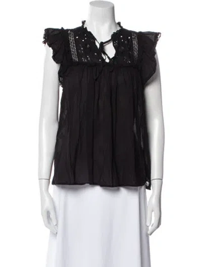 Pre-owned Ulla Johnson V-neck Short Sleeve Blouse In Black