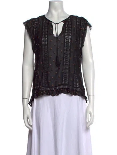 Pre-owned Ulla Johnson V-neck Short Sleeve Blouse In Black