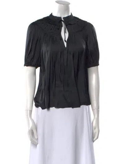Pre-owned Ulla Johnson V-neck Short Sleeve Blouse In Black