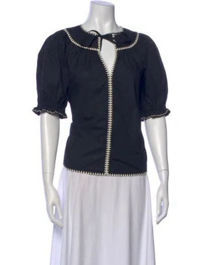 Pre-owned Ulla Johnson V-neck Short Sleeve Blouse In Black