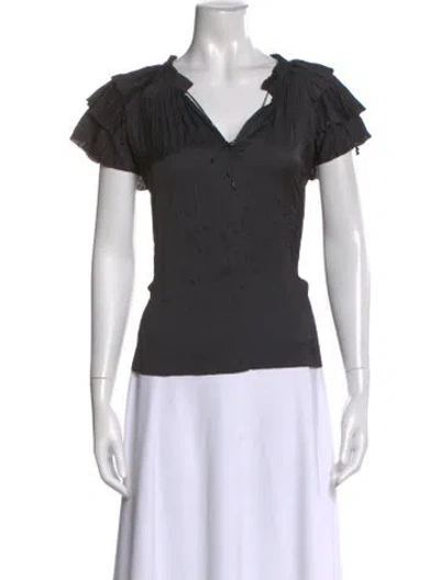 Pre-owned Ulla Johnson V-neck Short Sleeve Blouse In Black