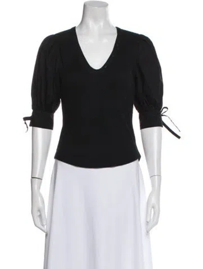 Pre-owned Ulla Johnson V-neck Short Sleeve Blouse In Black