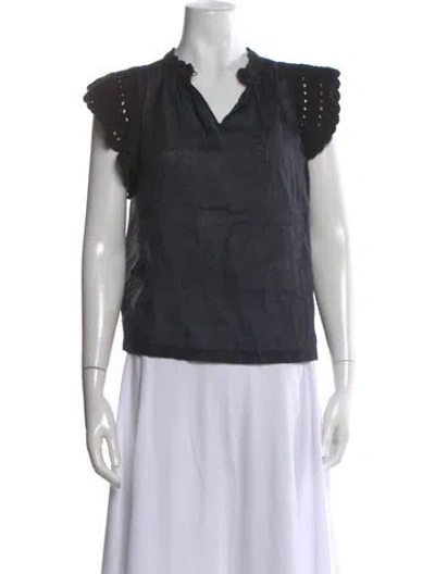 Pre-owned Ulla Johnson V-neck Short Sleeve Blouse In Black