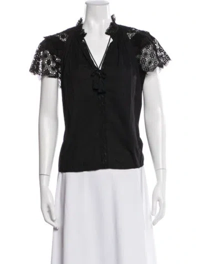 Pre-owned Ulla Johnson V-neck Short Sleeve Blouse In Black