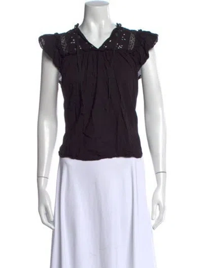 Pre-owned Ulla Johnson V-neck Short Sleeve Blouse In Black