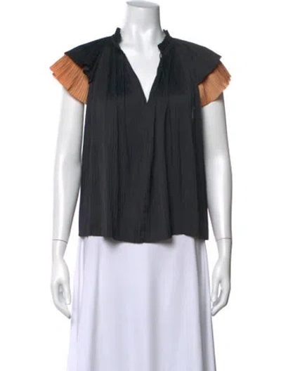 Pre-owned Ulla Johnson V-neck Short Sleeve Blouse In Black