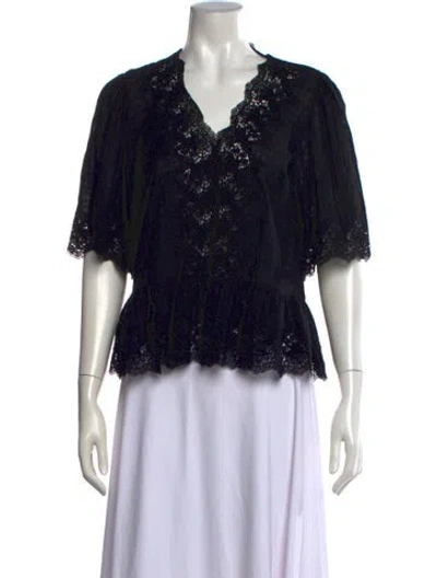 Pre-owned Ulla Johnson V-neck Short Sleeve Blouse In Black
