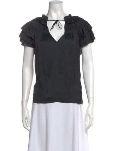 Pre-owned Ulla Johnson V-neck Short Sleeve Blouse In Black