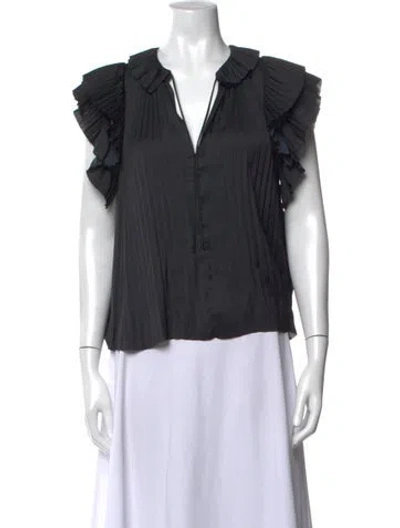 Pre-owned Ulla Johnson V-neck Short Sleeve Blouse In Black
