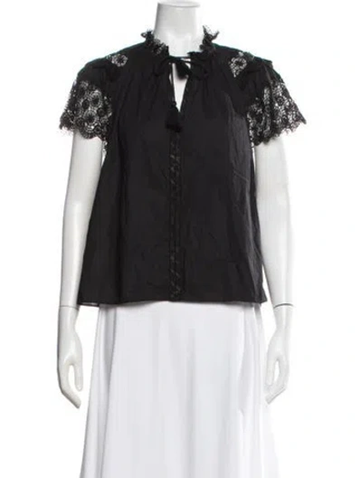 Pre-owned Ulla Johnson V-neck Short Sleeve Blouse In Black