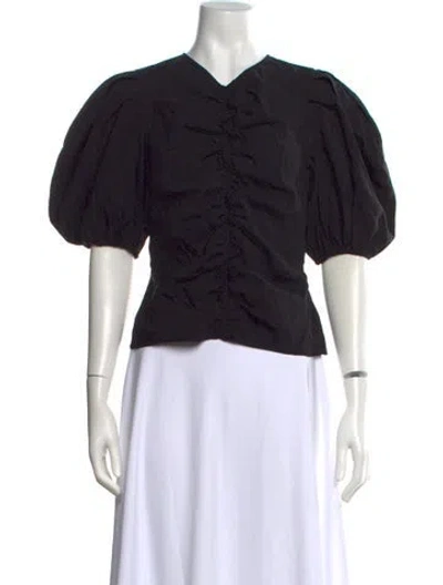 Pre-owned Ulla Johnson V-neck Short Sleeve Blouse In Black