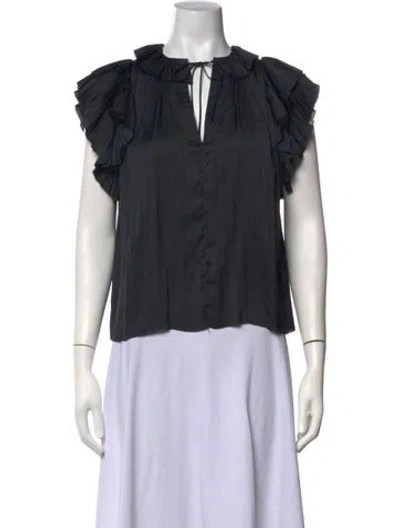Pre-owned Ulla Johnson V-neck Short Sleeve Blouse In Black