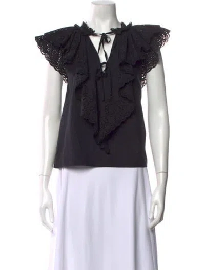 Pre-owned Ulla Johnson V-neck Short Sleeve Blouse In Black