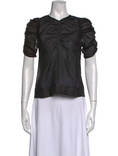 Pre-owned Ulla Johnson V-neck Short Sleeve Blouse In Black