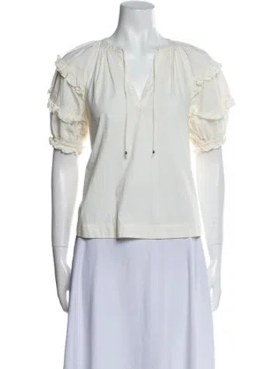 Pre-owned Ulla Johnson V-neck Short Sleeve Blouse In Blue