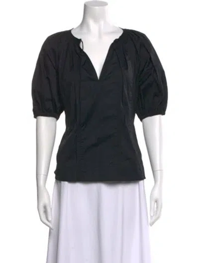 Pre-owned Ulla Johnson V-neck Short Sleeve Blouse In Blue