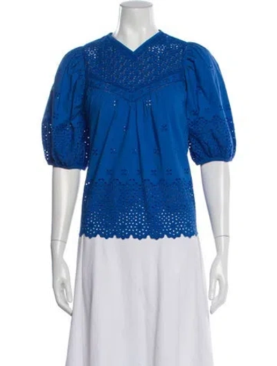 Pre-owned Ulla Johnson V-neck Short Sleeve Blouse In Blue