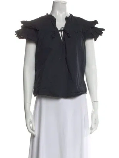 Pre-owned Ulla Johnson V-neck Short Sleeve Blouse In Blue